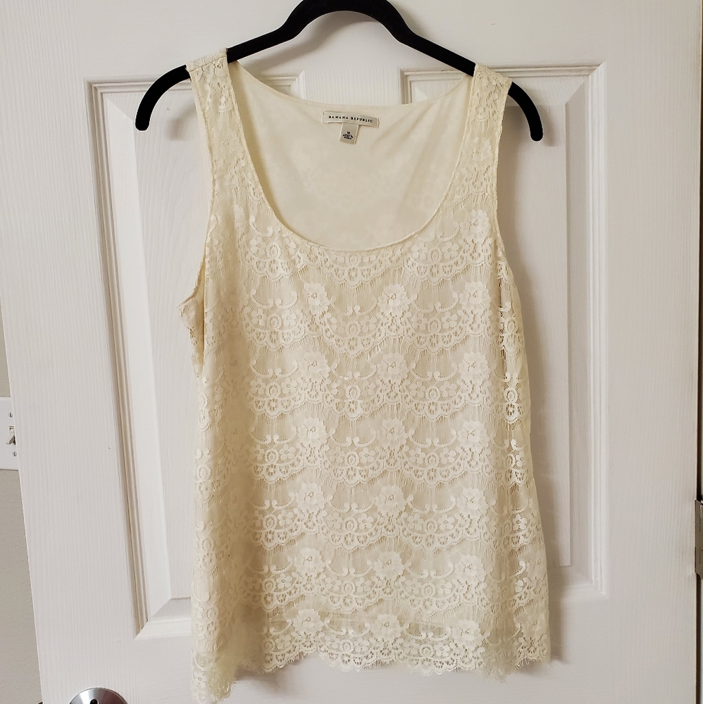 Banana Republic Cream Lace Tank In Medium